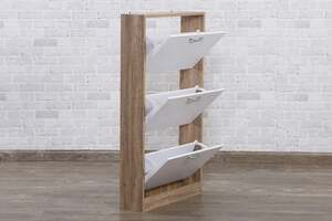Pan Home Waldon 9-pair Shoe Rack With 3 Drawers - White and Natural