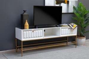 Pan Home Leyton Tv Unit Upto 60 Inches - White and Gold