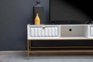 Pan Home Leyton Tv Unit Upto 60 Inches - White and Gold