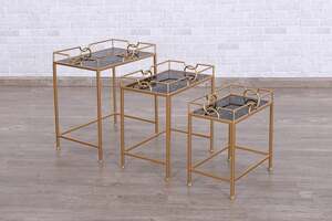 Pan Home Alliston Nest Of Tables Set Of 3 - Black and Gold