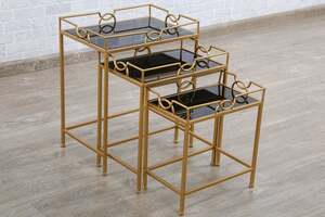 Pan Home Acetech Nest Of Tables Set Of 3 - Black and Gold