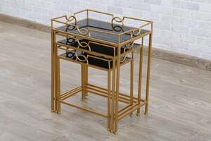 Pan Home Acetech Nest Of Tables Set Of 3 - Black and Gold
