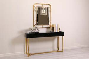 Pan Home Kitopi Single Drawer Console With Mirror - Black and Gold