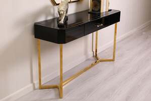 Pan Home Kitopi Single Drawer Console With Mirror - Black and Gold