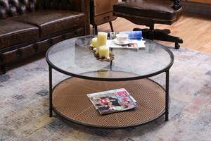 Pan Home Sparland Coffee Table Round With Shelf - Natural and Black